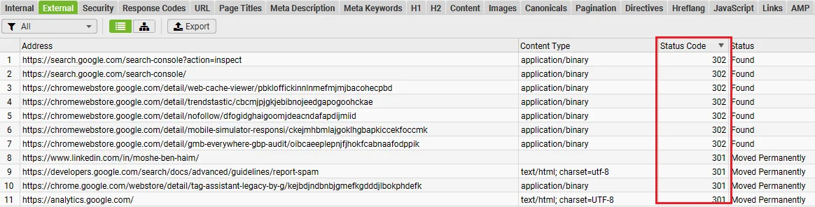 errors on screaming frog